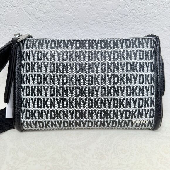 NWT DKNY Milo Crossbody Bag Black Monogram Thick Adjustable Strap Zip Magnet - Picture 11 of 16